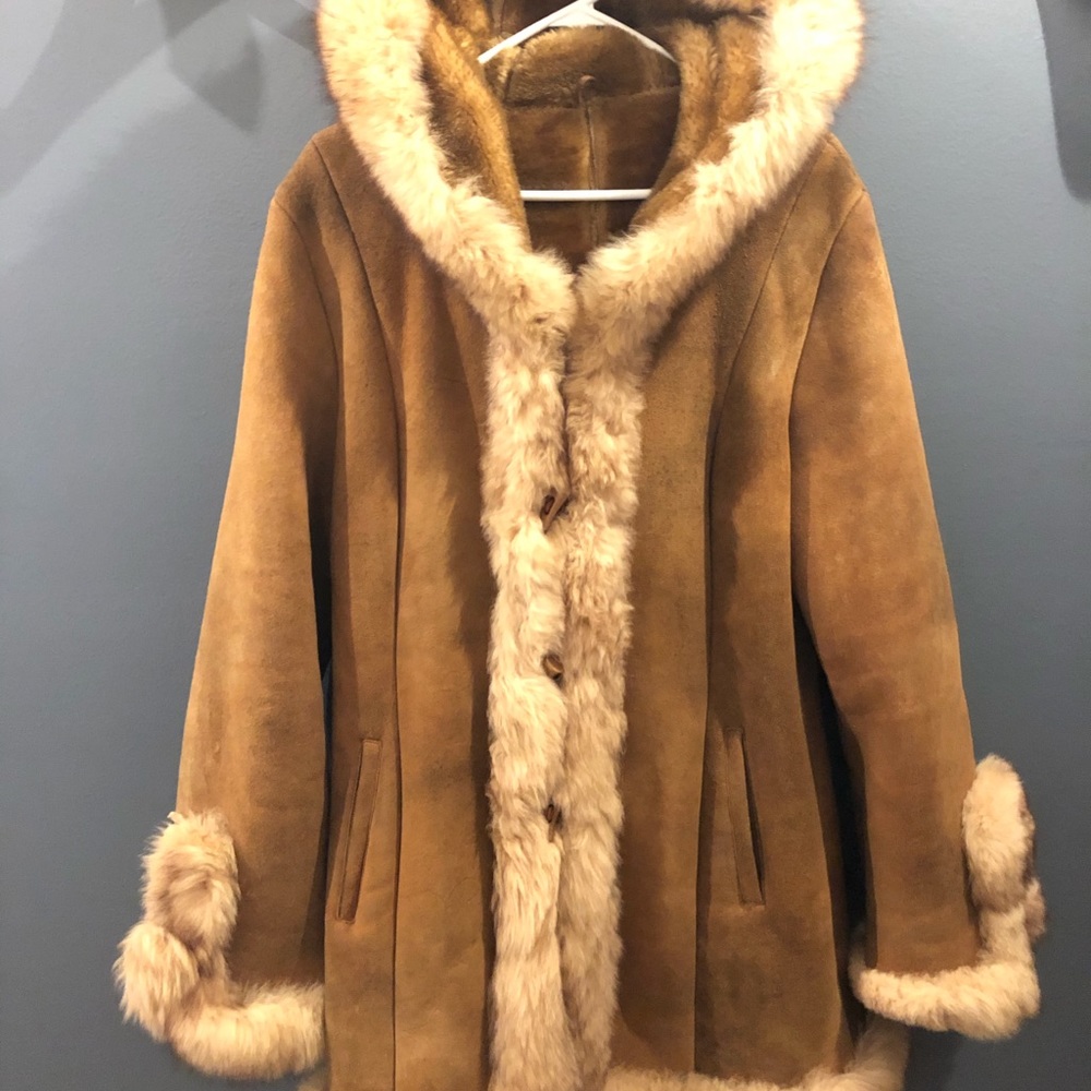 Vintage Suede Coat w/fox trim
